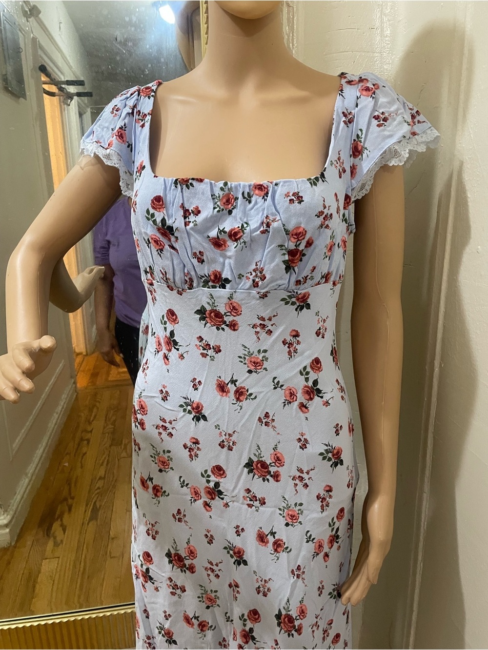 wild fable Light Blue Floral Midi Dress with Scoop Neck - Picture 3 of 10